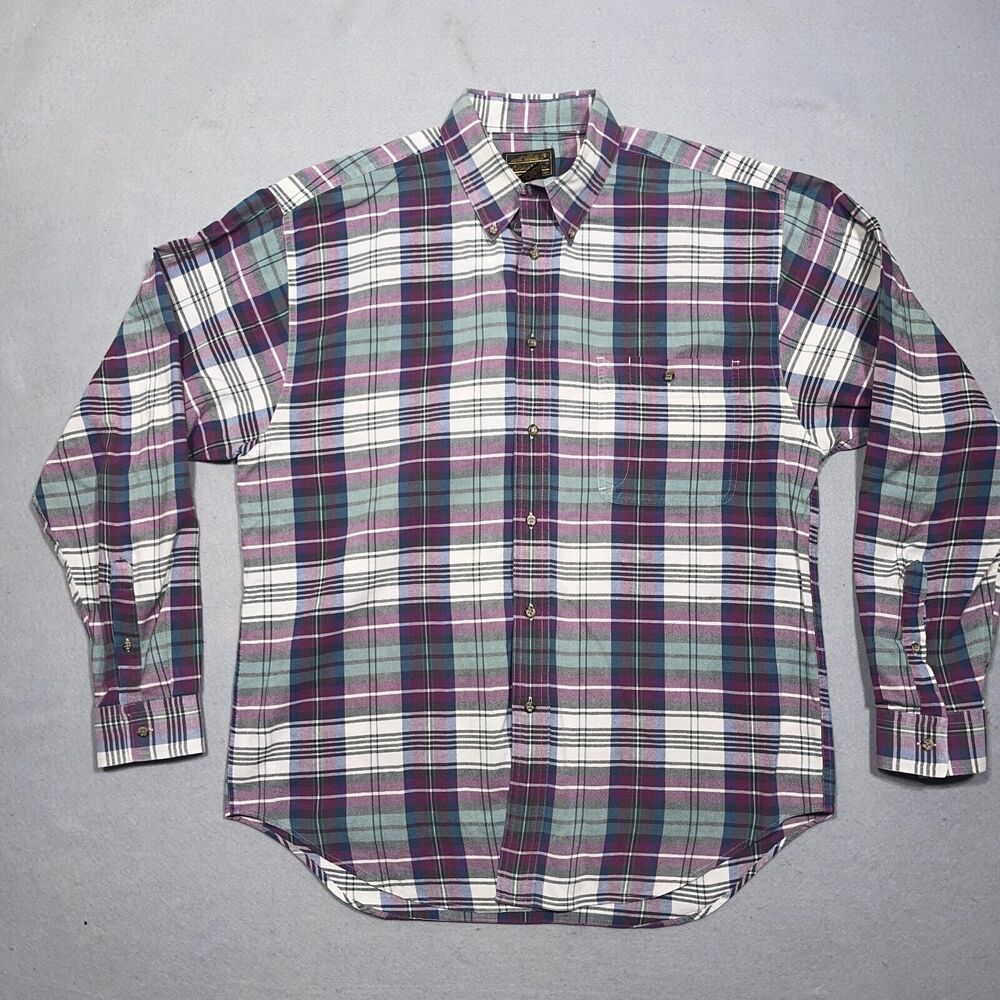 Eddie Bauer Shirt‎ Men Large Button Down Long Sleeve Plaid Cotton Outdoor USA